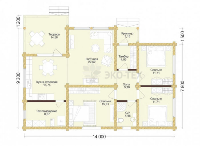 Проект дома Мурманск оцилиндрованное бревно планировка