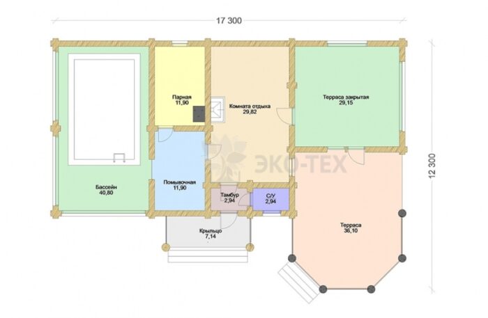 Проект бани Альпийский луг оцилиндрованное бревно планировка