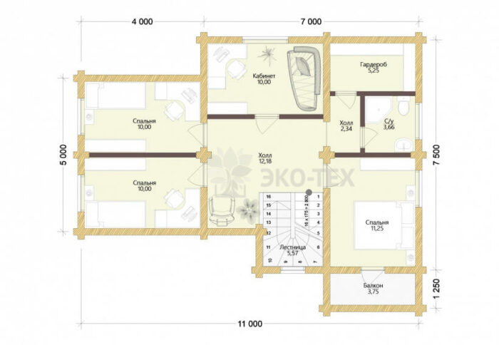 Проект дома Архангельск оцилиндрованное бревно планировка