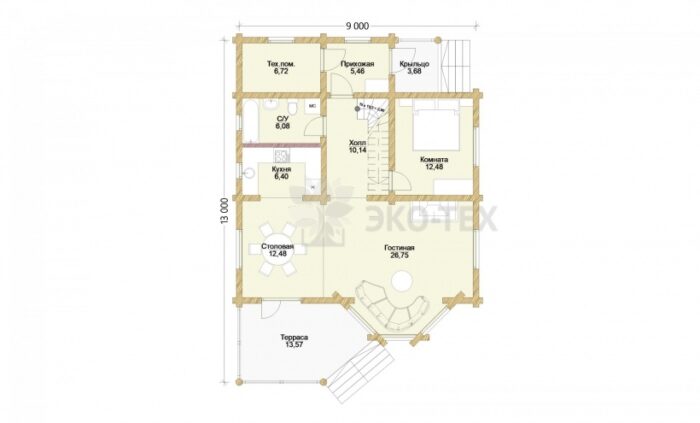 Проект дома Белая дача оцилиндрованное бревно планировка