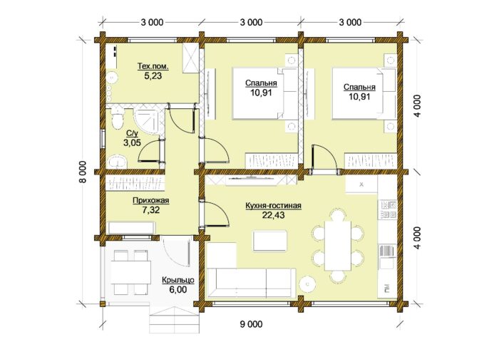 Дом оцилиндрованное бревно Домик в деревне