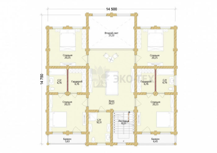 Проект дома Дуб оцилиндрованное бревно планировка