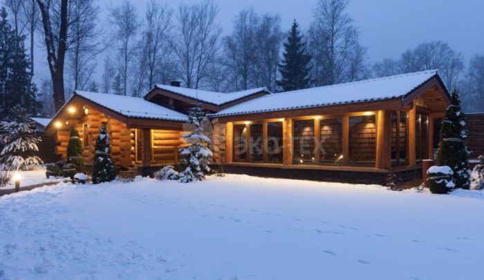 Фото баня с бассейном из рубленных бревен большого диаметра по проекту "Антоновка"