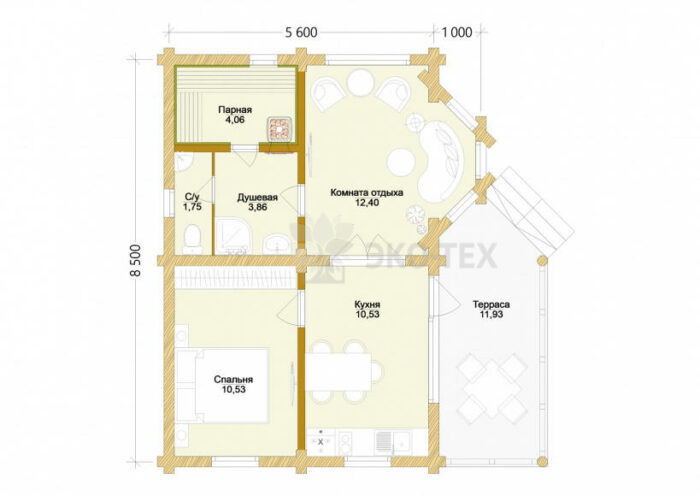 Проект бани Малютка оцилиндрованное бревно планировка