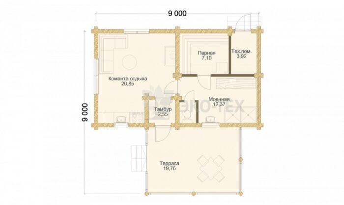 Проект бани Марьино оцилиндрованное бревно