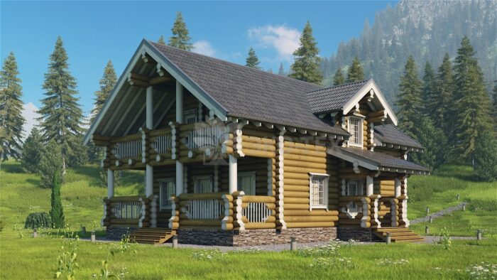 Проект дома Подмосковная сказка-2 оцилиндрованное бревно