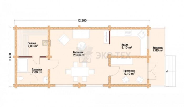 Проект бани Рябина оцилиндрованное бревно
