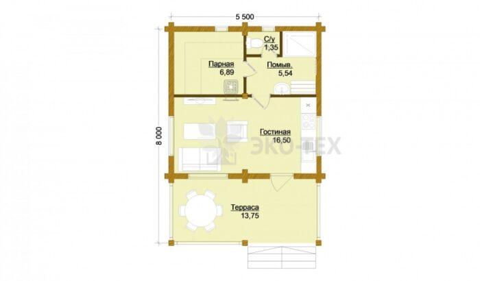 Проект бани Теплая клееный брус