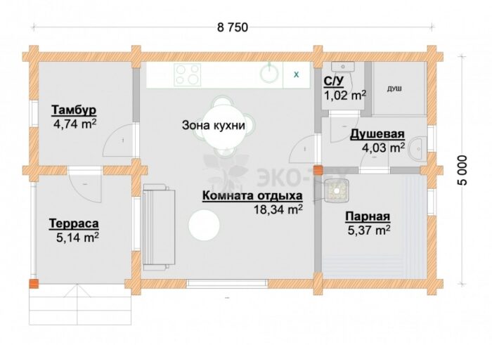 Проект бани Уютная клееный брус