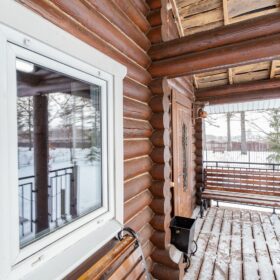 Эко-тех дом,оцилиндрованное бревно, строительство и отделка фото