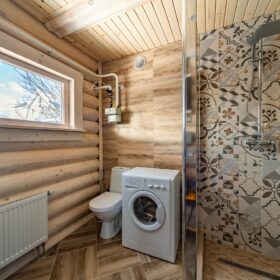 Эко-тех Фото построенный дом из оцилиндрованного бревна по проекту Калифорния