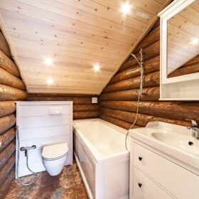 Эко-тех Фото построенный дом из оцилиндрованного бревна по проекту Калифорния