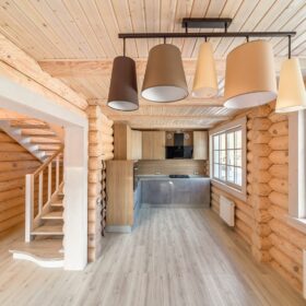 Эко-тех Фото построенный дом из оцилиндрованного бревна по проекту Калифорния