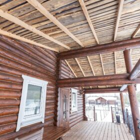 Эко-тех дом с баней,оцилиндрованное бревно, строительство и отделка фото