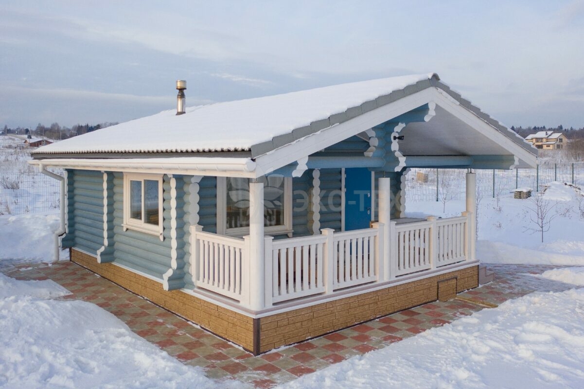 Эко-тех проект бани Сказка оцилиндрованное бревно