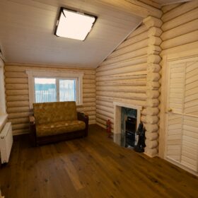 Эко-тех проект бани Сказка оцилиндрованное бревно