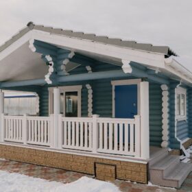 Эко-тех проект бани Сказка оцилиндрованное бревно