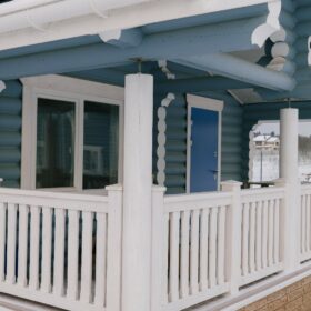 Эко-тех проект бани Сказка оцилиндрованное бревно