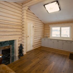 Эко-тех проект бани Сказка оцилиндрованное бревно