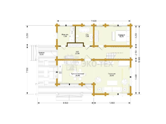Дом из оцилиндрованного бревна Иван да Марья