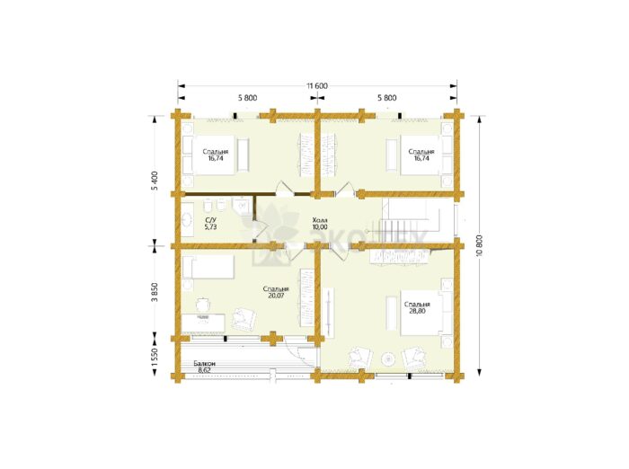 Дом из оцилиндрованного бревна Иван да Марья