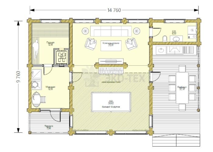 Баня из оцилиндрованного бревна Фили