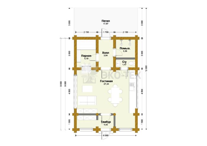 Баня из оцилиндрованного бревна Тайга